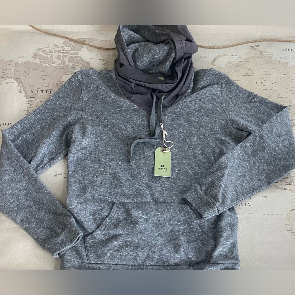 NWT Jetlag Grey Melange Cowl Neck Hoody Pullover L - Picture 3 of 13